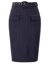 Grace Karin faldas de lápiz para dama Bodycon Wear to Work faldas a rayas con cinturón