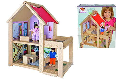 Eichhorn 100002501 - Puppenhaus fertig montiert inklusive 2 Puppen und Möbeln, 9-tlg., 22,5x36x41cm, Buchenholz – Bild 7