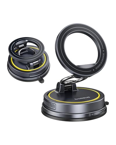 Baseus for Magsafe Car Mount, Vacuum 119LBS Magnetic Suction Cup Phone Holder for Car, 720° Adjustable Foldable Cell Phone Holder with Reusable Washable Gel for Car & for iPhone 16 15 14 13 Pro Max