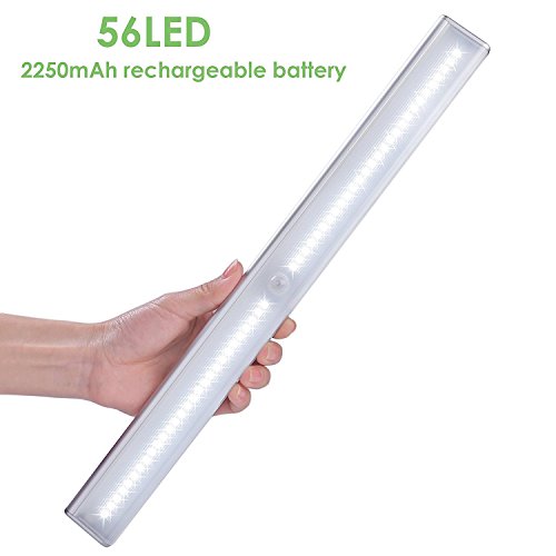Under Cabinet Light, LOFTER Rechargeable 56-LED Wireless Motion Sensor LED Night Light for Bedroom, Wardrobe, Closet, Garage, Laundry Emergency Lighting with 2250mAh Battery (Pure White)