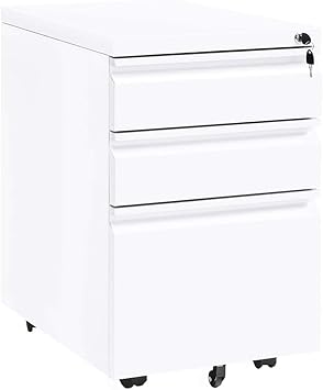 Amazon Com Invie 3 Drawer File Cabinet With Lock Metal Vertical Filing Cabinet Under Desk For Legal Letter File Anti Tilt Design Office Rolling File Cabinet White A Office Products