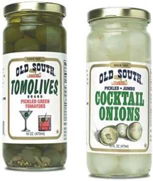 Old South Tomolives Pickled Green Tomatoes 16 oz &amp; Pickled Jumbo Cocktail Onions 16 oz
