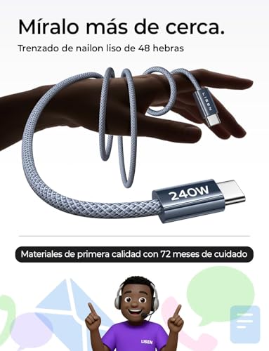 LISEN 240W Cable USB C 2 Unidades 2M Cable Carga Rápida Type C, | Compatible con Xiaomi 17 Pro Max, iPhone Air 17/16 Pro Max,Galaxy S26/S25/S24,MacBook Pro Air, iPad 2024