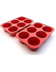 Silicone Texas Muffin Pans and Cupcake Maker, 6 Cup Large, Set of 2, Professional Use