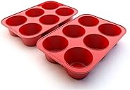 Silicone Texas Muffin Pans and Cupcake Maker, 6 Cup Large, Set of 2, Professional Use