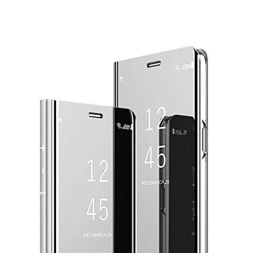 Go Crazzy for Apple iPhone 11 6.1,Smart View Semi Clear Mirror Flip with Optimized Viewing Angle Luxury Stand Cover Case for (Apple iPhone 11 6.1, Silver)