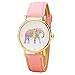 Vavna Women's Big Colorful Elephant Print Gold Dial Leather Quartz Ladies Watch Pink