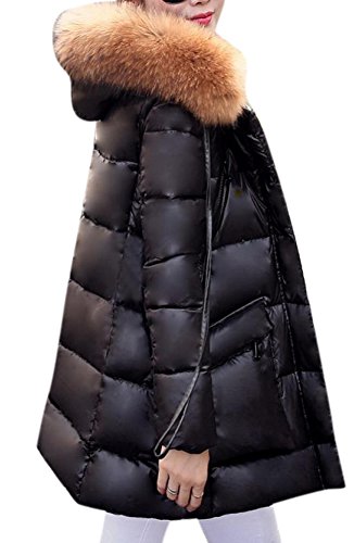 Enlishop Women's Winter Pockets Thicken Fur Hood Down Puffer Coat Jacket Black Enlishop Women's Winter Pockets Thicken Fur Hood Down Puffer Coat Jacket Black