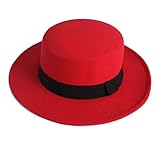 NE Norboe Women's Brim Fedora Wool Flat Top Hat Church Derby Bowknot Cap