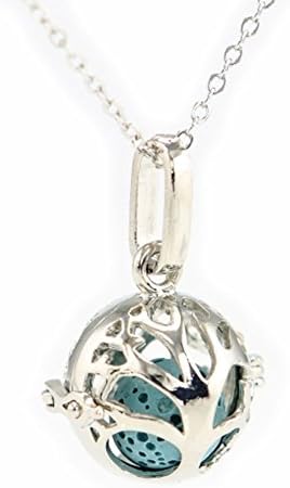 Sier Small Tree of Life Aromatherapy Perfume Essential Oil EO Diffuser Necklace Locket with Lava Stone