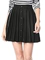 Allegra K Women's Solid Button Closure Front Flare A-Line Pleated Skirt