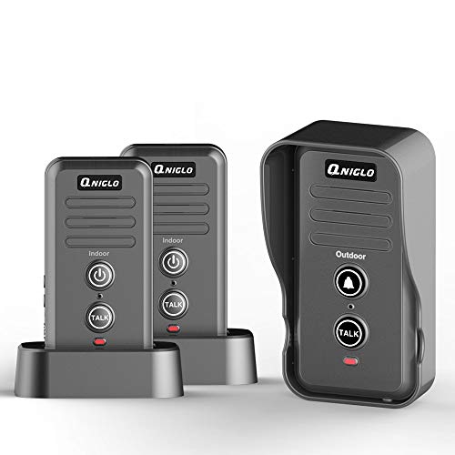 Wireless Doorbell, QNIGLO Portable IP55 Waterproof Wireless Intercom Doorbell Operating at Over 2000 Feet, Rechargeable Two Way Talk Chime Kit for Home and Office (2 Receiver&1 Push Button)