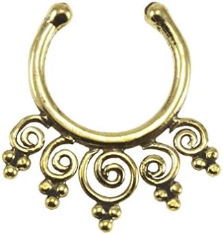 Street Habit Jewelry Brass Ornate Swirl Design Fake Septum Ring - 7mm (0.3") Inner Hoop with Adjustable Opening