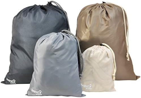 HOPEVILLE 4-pice drawstring bag, organizer pouch for suitcase, luggage, backpack and travel bag, Premium drawstring duffel for shoes, accessories, laundry, travel documents in 3 different sizes