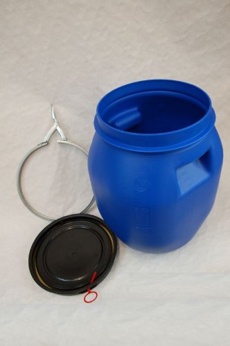 Lot of 4 Kegs plastic drum with open lid galvanized locking lever, blue, 30 L (4x22094) - Thumbnail 2