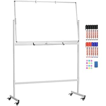 Mobile Whiteboard, 48 x 32 inches Double Sided Dry Erase Board Large Rolling Stand White Board Magnetic Movable Whiteboard Aluminum Frame Classroom Whiteboard on Wheels