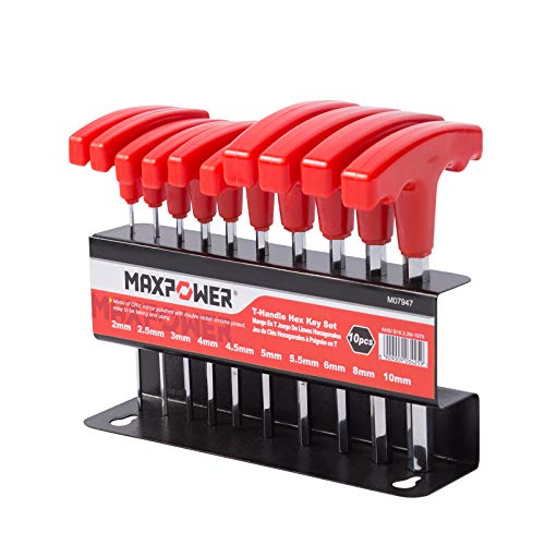 MAXPOWER 10pc T-Handle Hex Key Set - Metric 2-10mm Allen Wrench Set with comfortable grip on a stand
