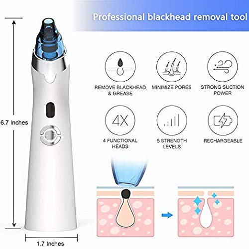 Blackhead Vacuum, 2019 Upgraded Rechargeable Blackhead Vacuum Suction Remover, Professional Portable Pore Vacuum Led Display Electric Pore Suction Vacuum with 4 Beauty Probes for Men for women