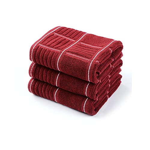 Anyi Kitchen Dish Towels Heavy Duty Absorbent Dish Cloths with Hanging Loop 100% Cotton Tea Bar Towels (16x26, Set of 3, Red)