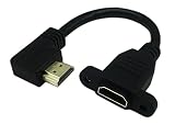 CERRXIAN 15cm 6inch High Speed Left Angle HDMI Male to Female Extension Cable with Screw Hole Panel Mount Support 4K Resolution for Blu Ray Player, 3D TV, Roku, Xbox360 (Black) (L)