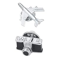 dailymall 2Pcs Men Women Suit Brooch Pin Camera Airplane Shape Wedding Party Jewelry