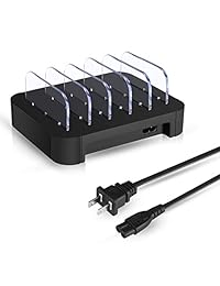 Estación de carga para dispositivos múltiples, 5 puertos Hub Cargador inteligente USB múltiple Estación de acoplamiento   organizador 2.4A Teléfonos celulares de carga rápida, tableta y otro dispositivo electrónico con conector USB simultáneamente