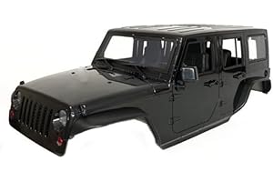 RCJUMPANT 1/10 Wrangler Hard Body Shell Kit – 313mm Wheelbase for Axial SCX10,SCX10 II,90046,90047,RGT EX86100 – Unassembled 4-Door Crawler Body with Openable Doors & Full Interior (Black)