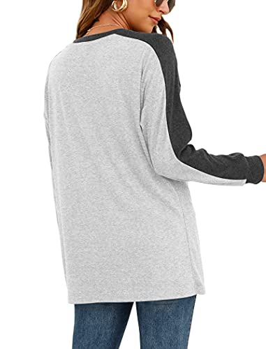 Long Sleeve Shirts for Women Lightweight Fall Tops Tunic Baseball Sweatshirts Gray M
