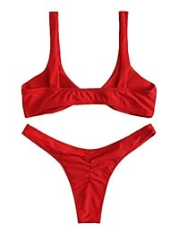 Conjunto de bikini sexy para dama, diseño a cuadros con nudo y tanga frontal