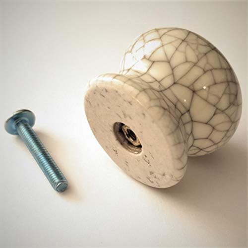 French Furniture Fittings Set of 6 Ceramic Knobs Cream Crackle Glaze (FFF), Kitchen Cabinet Cupboard Door knobs, Cupboard - Image 5