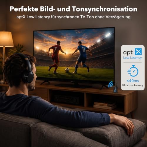 ML300 Bluetooth 5.3 Adapter für TV und Kopfhörer, 2-in-1 Sender Empfänger, Bluetooth Transmitter mit Dual Link, aptX Adaptive/HD Low Latency, 3,5mm Klinke AUX für Stereoanlage