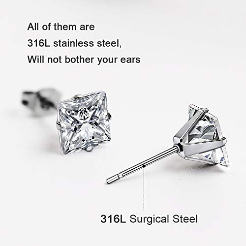 UHIBROS 6 Pairs Stud Earrings Set For Mens Womens Hypoallergenic Earrings Pack Cubic Zircon Earrings 18K White Gold Earrings