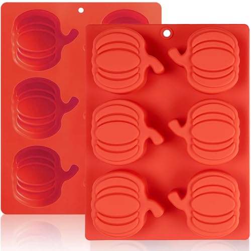 Silicone Pumpkin Molds, 2 Pack Pumpkin-shaped Ice Cube Mold Ice Tray for Halloween Fall Cocktail, Silicone Mould for Chocolate, Muffin, Mini Cake Baking