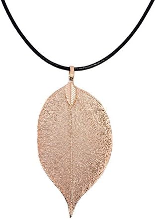 Casfine Gold Tone Natural Filigree Leaf Pendant Necklace 30 inch Chain Trendy Women Mom Girls Jewelry Gift