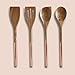 Wooden Cooking Utensils with Rose Gold Hammered Handles - Includes Wood Serving Spoon, Wooden Corner Spoon, Wooden Spatula, Wood Turner - Perfect Multi-Purpose Cooking and Copper Serving Utensils