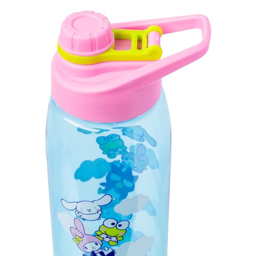Silver Buffalo Sanrio Hello Kitty and Friends on a Rainbow Featuring Badtz-Maru, My Melody, Keroppi, and Cinnamoroll Water Bottle with Screw-On Lid, 28 Ounces