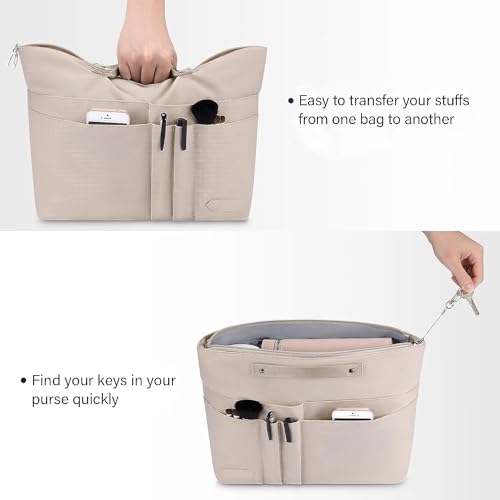 Wawasia Purse Organizer Insert for Handbags, Felt Bag Organizer for Tote & Purse, Tote Bag Organizer Insert with 15 Pockets (Beige, Large)