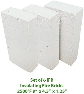 Insulating Firebrick 9" x 4.5" x 1.25" IFB 2500F Set of 6 Fire Brick For Pizza Ovens, Kilns, Fireplaces, Forges