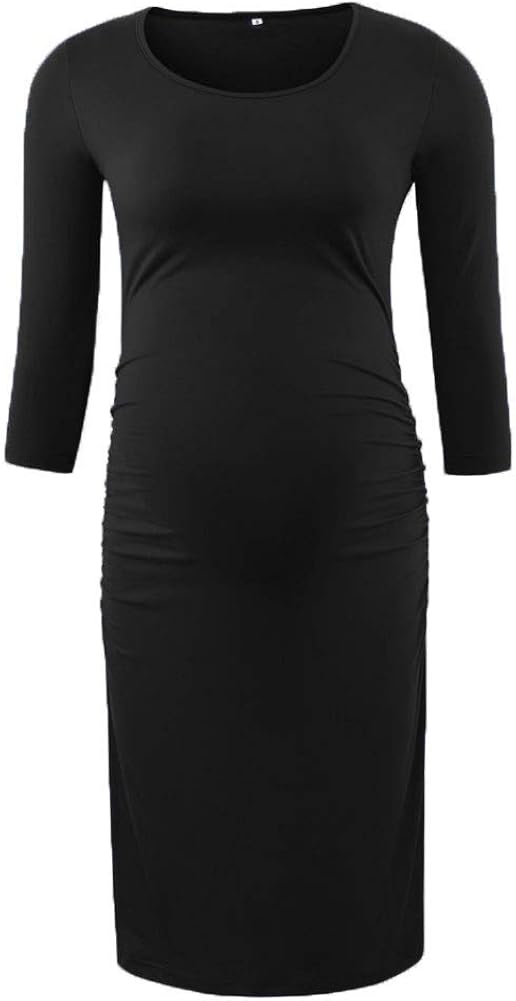Liu & Qu Women's Maternity Bodycon Ruched Side Dress Casual Short & 3/4 Sleeve Dress for Daily Wearing Or Baby Shower at  Women’s Clothing store