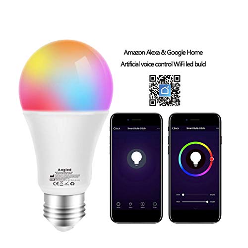WiFi Smart E27 Led Lampe 9W 240v Aogled,60w Halogen Glühbirnen Equivalent,Dimmbare RGB WiFi Birne Kompatibel mit Alexa,Google Home,IFTTT,Kein Hub Required,2.4GHz Wi-Fi A19 E27 2700K 6500K