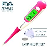 Best FDA Digital Medical Thermometer,Easy Accurate and Fast 10 Second Read Fever Body Temperature, Flexible Tip,Waterproof for Baby,Kids, Adults, Pets,Oral, Underarm, Rectal Termometro (Pink)