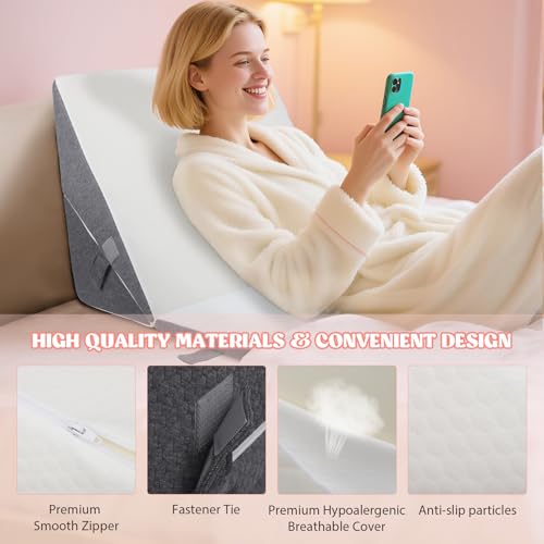 Aofesel 3pcs Bed Wedge Pillow, Antireflux Pillow Adults, Adjustable Triangular Pillow, Ergonomic Reflux Pillows for Sleep Apnea, Acid Reflux, Leg Elevation