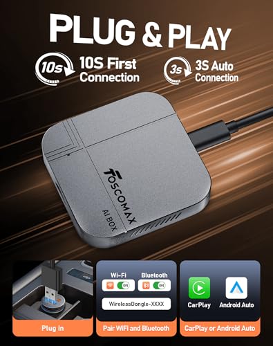 Magic AI Box-Wireless Carplay Adapter & Android Auto with Streaming Netflix YouTube TikTok, Dual-Band WiFi, TF Card Offline Playback, Video Entertainment Box for iPhone 10+ and Android 11+