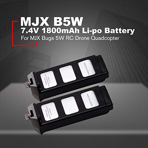 Heraihe 2pcs 7.4V 1800mAh Li-po Battery with 4 in 1 Charger for MJX Bugs 5W B5W RC Drone Quadcopter Aircraft UAV Part Accessories
