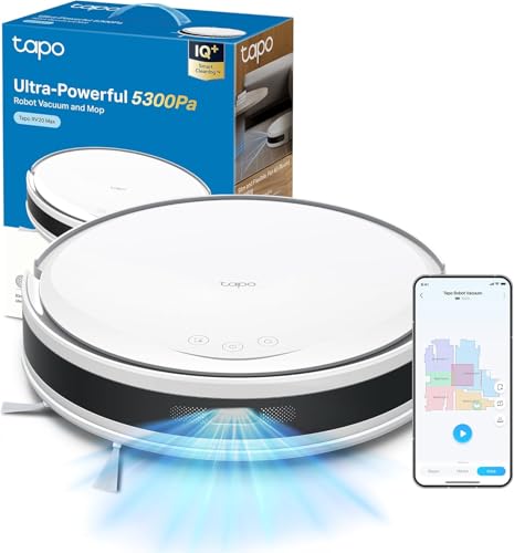 Tapo RV20 Max Robotstofzuiger met dweilfunctie, 5300Pa ultrasterke zuigkracht, 83 mm ultraslank, MagSlim LiDAR-navigatie, compatibel met Alexa en Google Assistant spraakbediening, wit