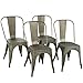 Metal Dining Chairs Set of 4 Stackable Metal Chairs Room Chair Vintage Patio Chair with Back 18 Inches Seat Height Kitchen Chair Tolix Restaurant Chairs Stackable Trattoria Indoor Outdoor Chair (Gun)