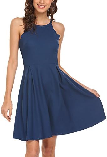 Tinkwell Women Wedding Lace Fall Fit and Flare A Line Tunic Swing Party Dress, Navy Blue, XL