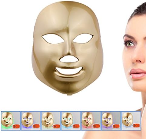 LED mask therapy Multiple Color LED Light Photon Rejuvenation Therapy Facial Skin Care Beauty Mask (7color light GOLD)