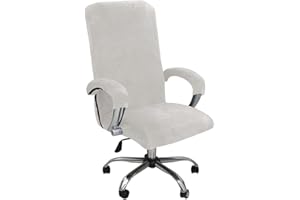 ITFRO 3 Piece Office Chair Cover with Armrest Covers White Velvet Computer Desk Chair Cover with Zipper Universal Rotating Gaming Chair Slipcover High Back Chair Seat Protector (White)