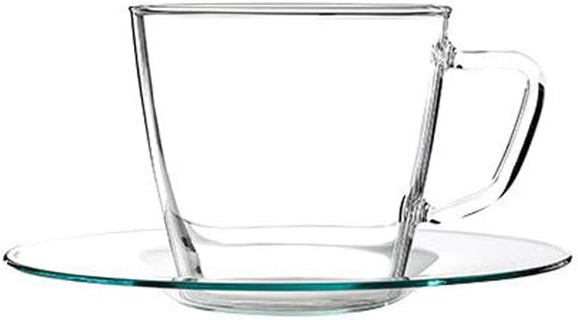 Trendglas Jena Full Glass Tea cup Coffee Cup and Saucer Set, Espresso Coffee - Tea - Cappuccino - Clear Cups - Heat Resistant, 0.25L (1 EA)